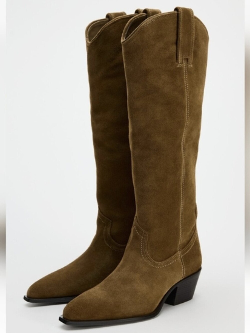 ZARA KNEE HIGH  SPLIT  LEATHER COWBOY BOOTS